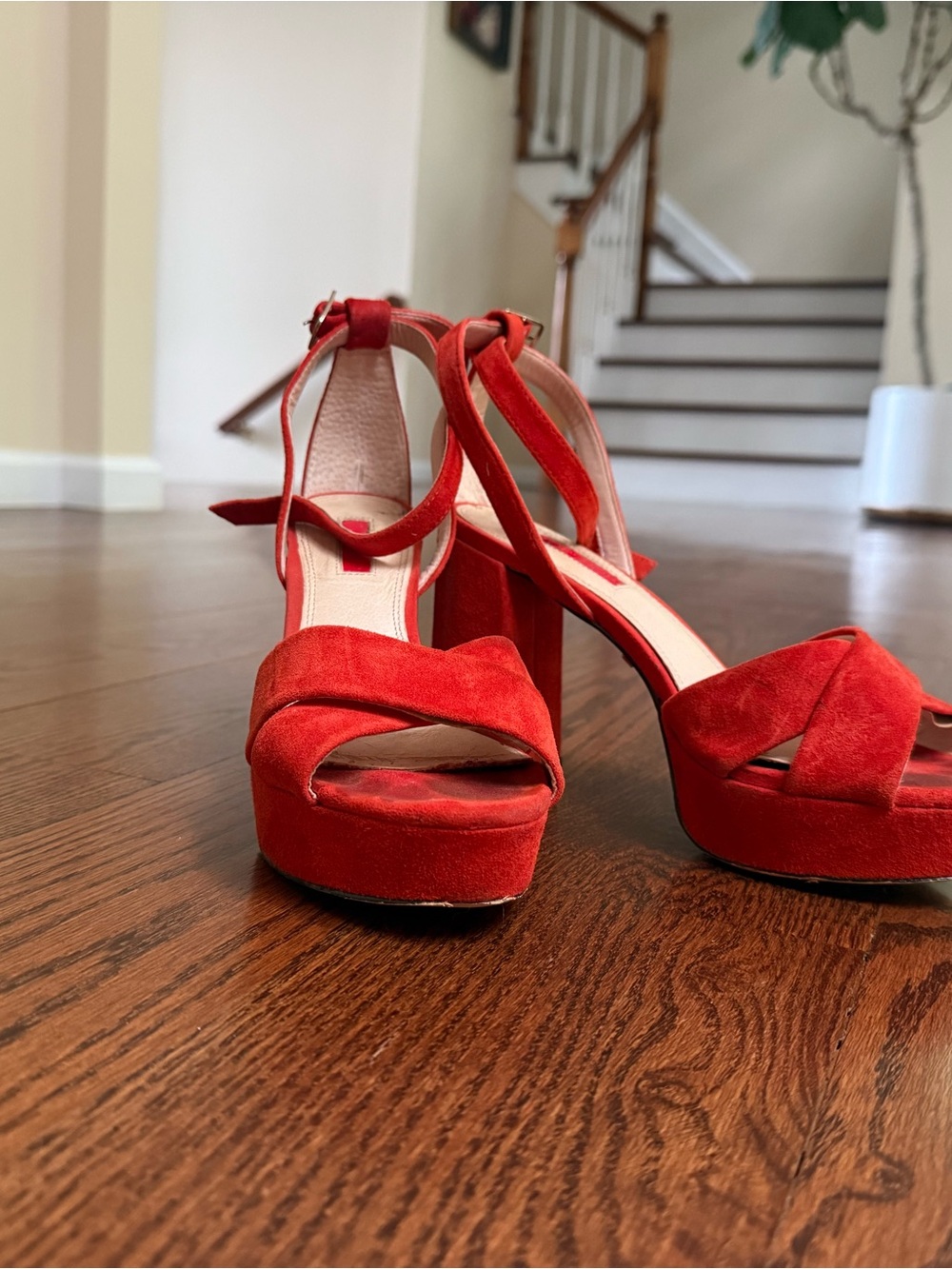 Topshop Orange suede platform heel sandal